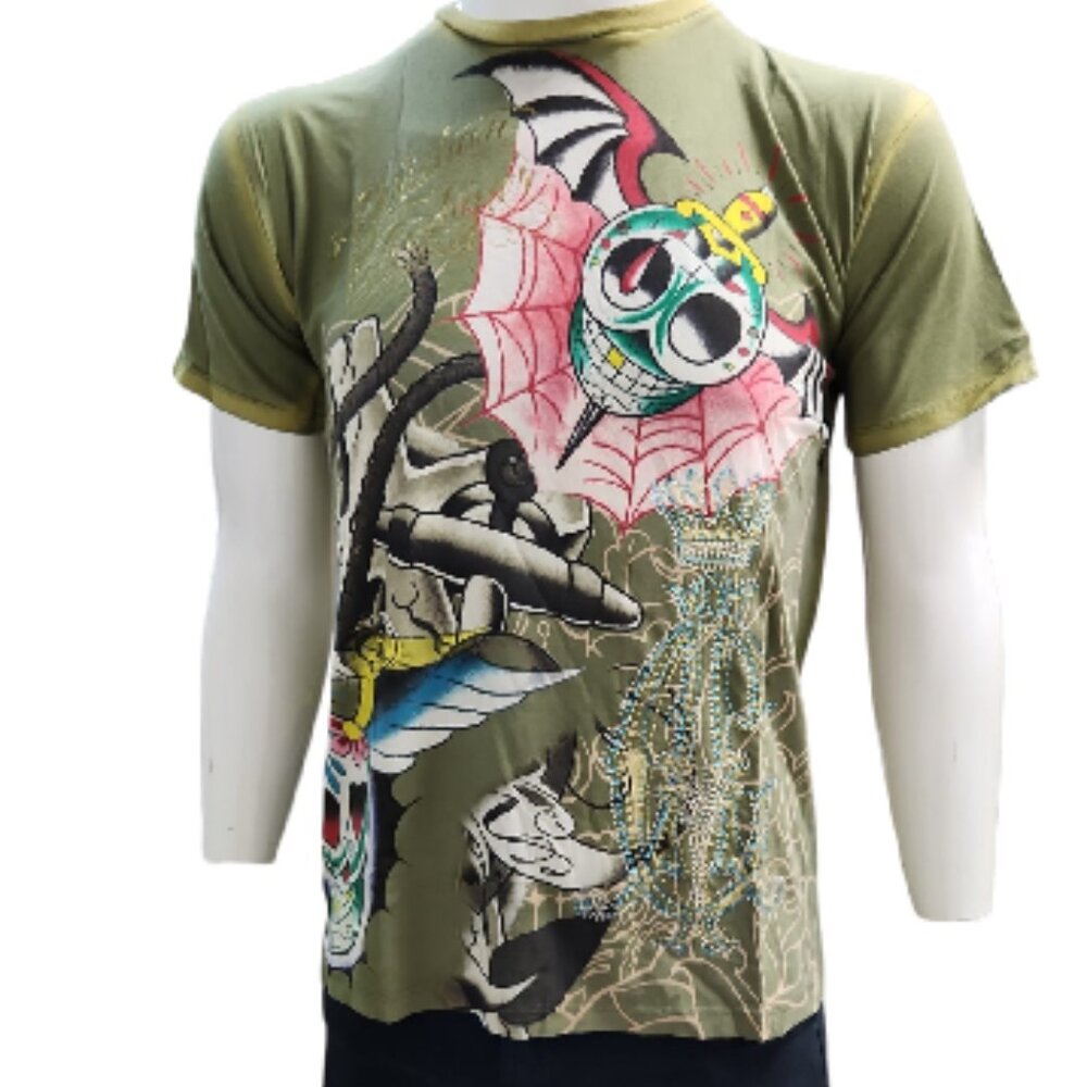 Christian Audigier Los Angeles Men's T-Shirt Short Sleeve Rhinestone S-M-L-XL